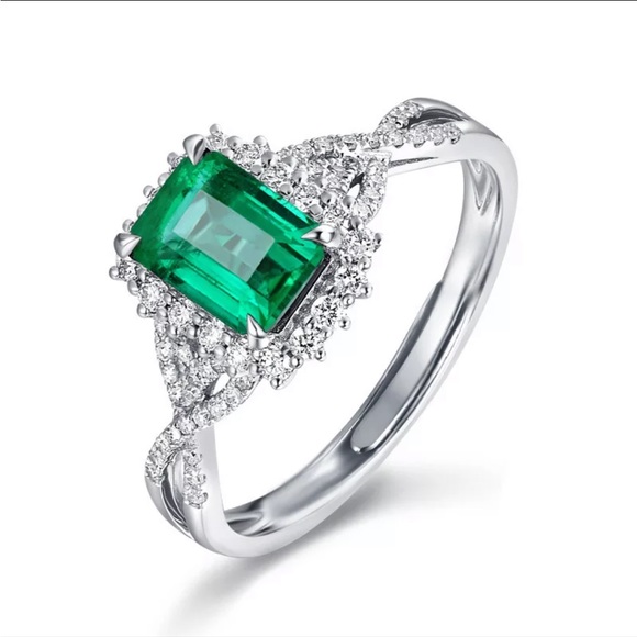 925 STERLING SILVER LUXURY BOHO SQUARE CUT EMERALD CUBIC ZIRCON RING - Picture 3 of 5
